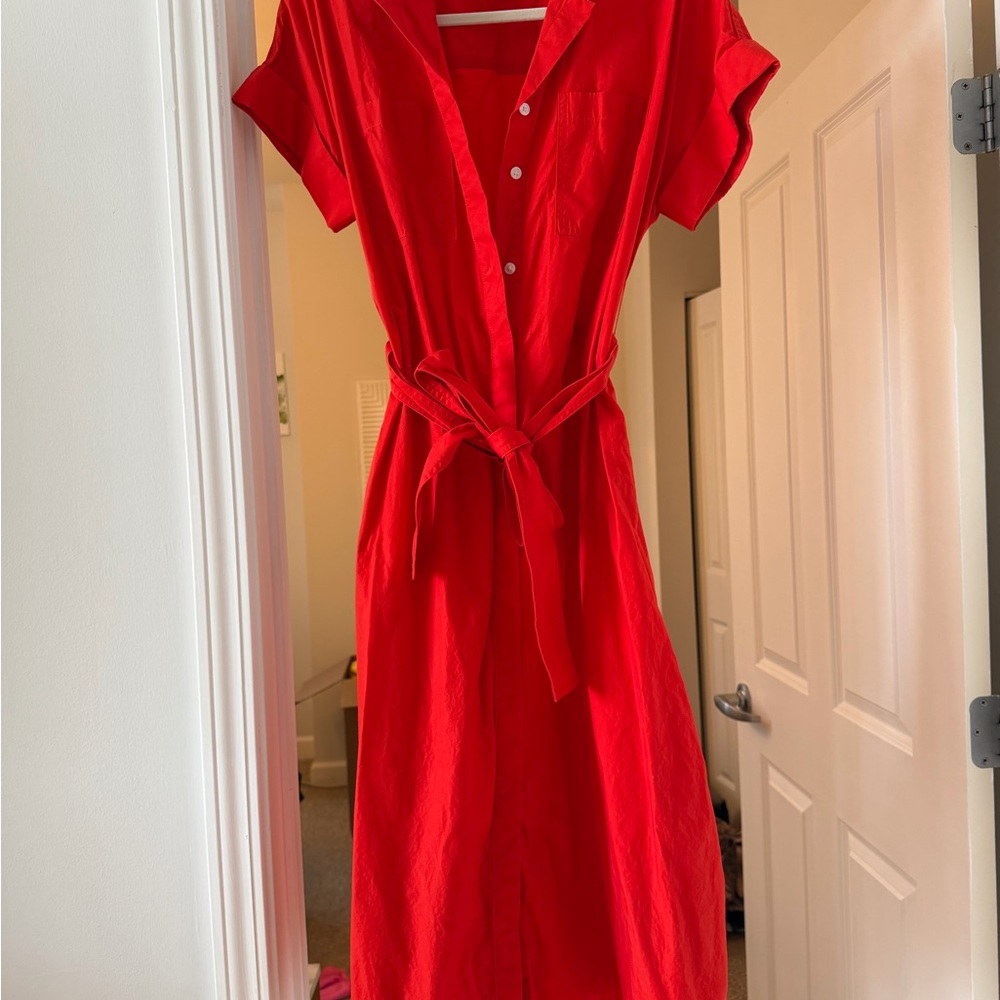 Banana Republic Red Button-Front Shirt Dress with Waist Tie